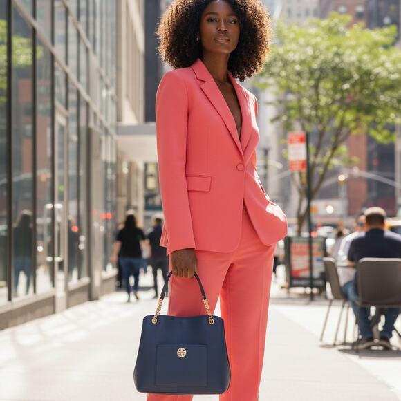 TORY BURCH CHELSEA SLOUCHY BLUE LEATHER TOTE - Picture 2 of 12